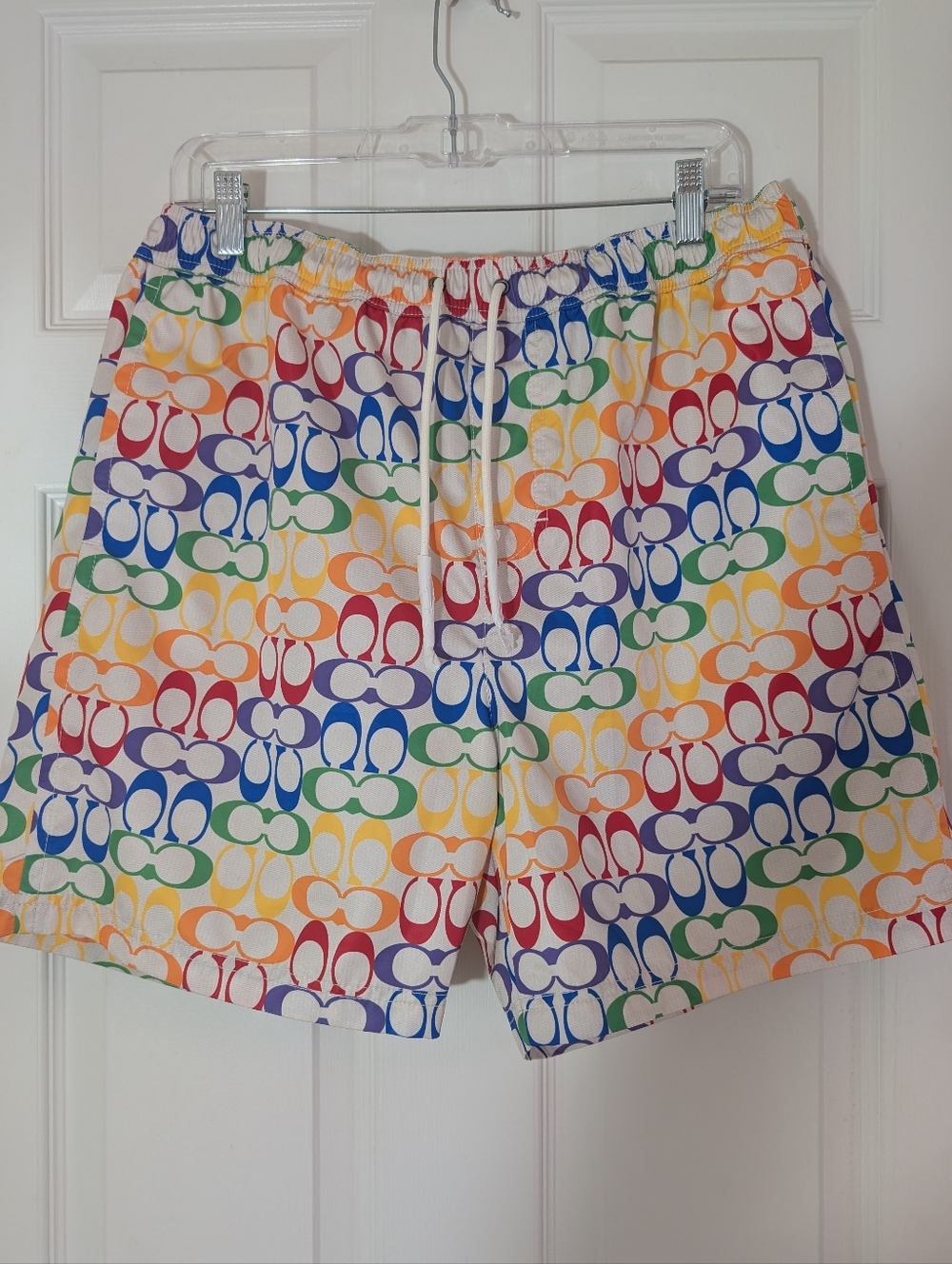 Coach Rainbow Logo Multicolor Swim Shorts Men's Elastic Waist NWOT Size Large